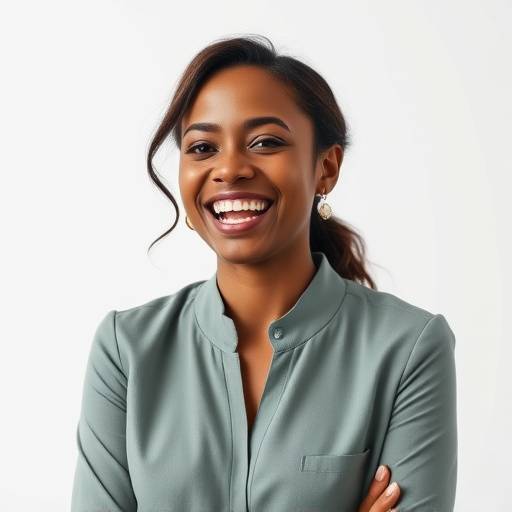 Lachende Eva Kaiser, eine Trainerin für interkulturelle Kommunikation und Diversität.